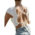 thumbnail image 6 of Biekopu Women Summer T-shirt,Short Sleeve Low-cut Backless Tie-up Ladies Crop Top for Casual Daily, 6 of 6