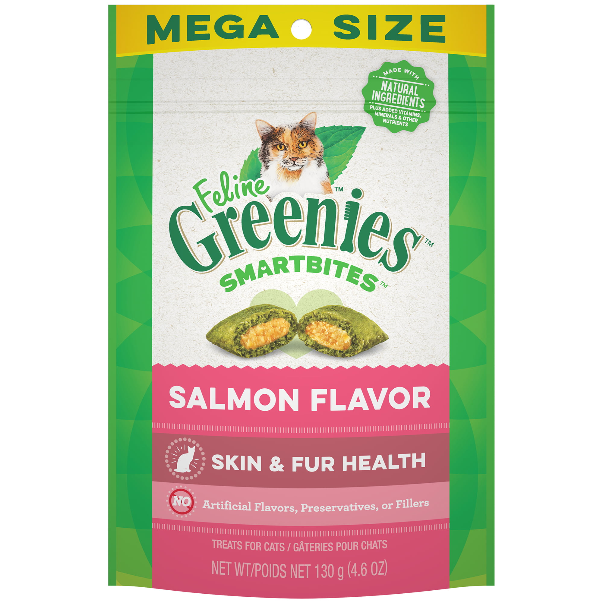 FELINE GREENIES SMARTBITES Skin & Fur Natural Treats for Cats, Salmon