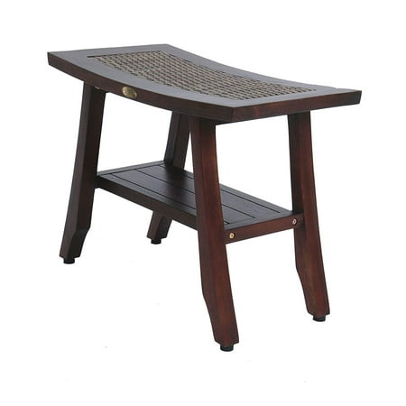 Rattan Bench Asda DecoTeak Satori 24 in Eastern Style Teak Shower Bench with Indoor/Outdoor Rattan Top and Shelf ()