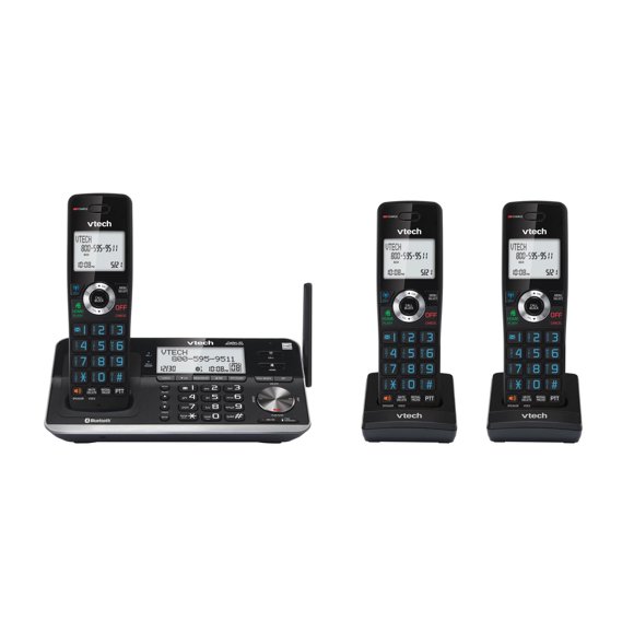 VTech 3-Handset Extended Range Cordless Phone with Bluetooth Connect to Cell, Smart Call Blocker and Answering System, IS7256-3 - Black