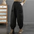thumbnail image 2 of Turilly Pants for Women Winter Women's Loose Casual Patchwork Elastic Waist With Cotton Insulation Large Pocket Work Clothes Cotton Pants, 2 of 4