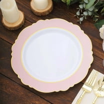Efavormart 10 Pack 10" Blush Rose Gold White Plastic Party Plates With Round Blossom Design, Disposable Dinner Plates With Gold Rim