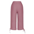 thumbnail image 5 of Uqiangy Linen Palazzo Trousers Women's Linen Wide Leg Capri Pants Waist Flowy Pants Linen Pants Women Plus Size High Waisted Drawstring Capris Linen Cropped Pants Women Boho Capris For Women Pink S, 5 of 5