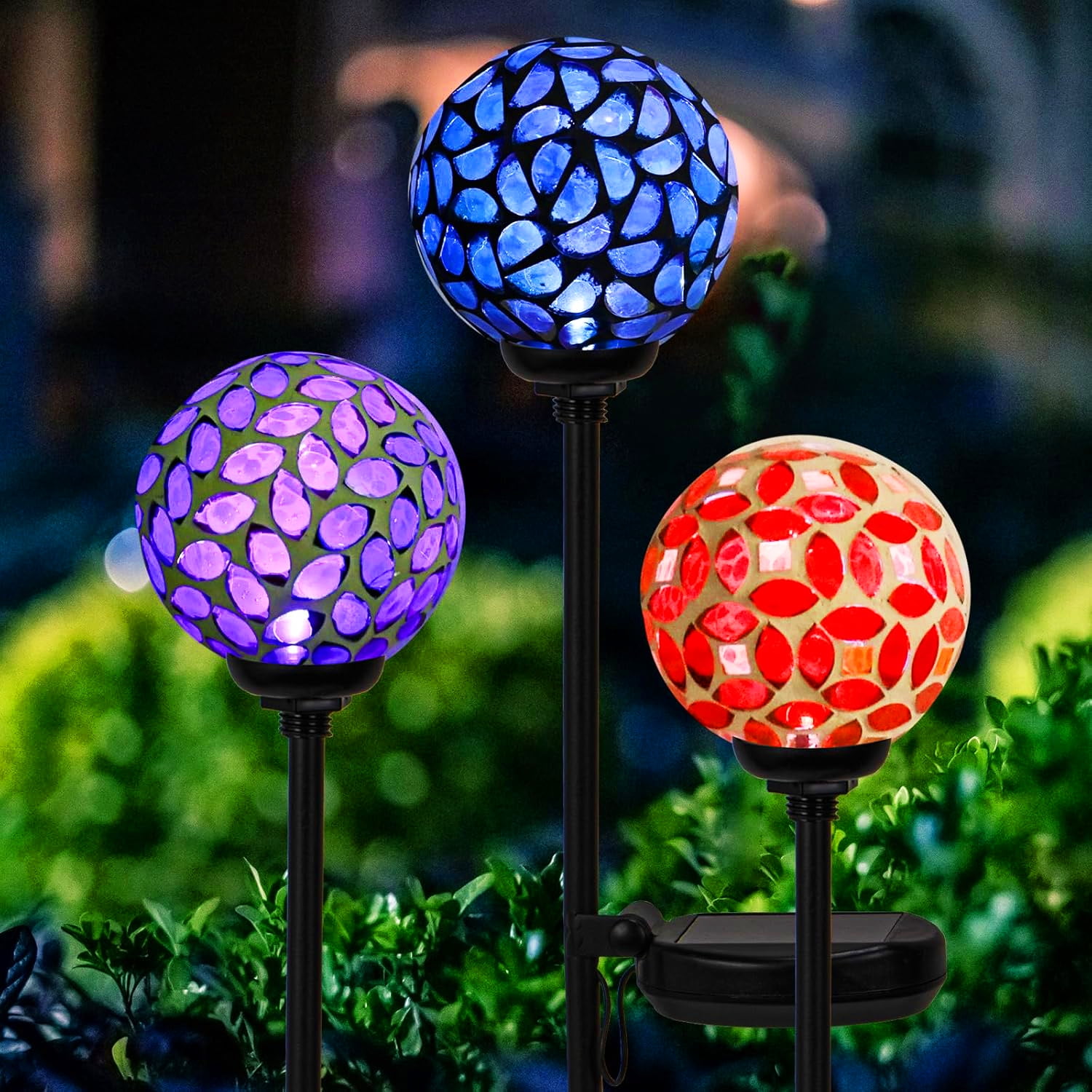 3 pcs Solar Lights Outdoor Decorative Solar Mosaic Garden Stakes Decorative Lights Waterproof for Pathway Yard Lawn Decoration