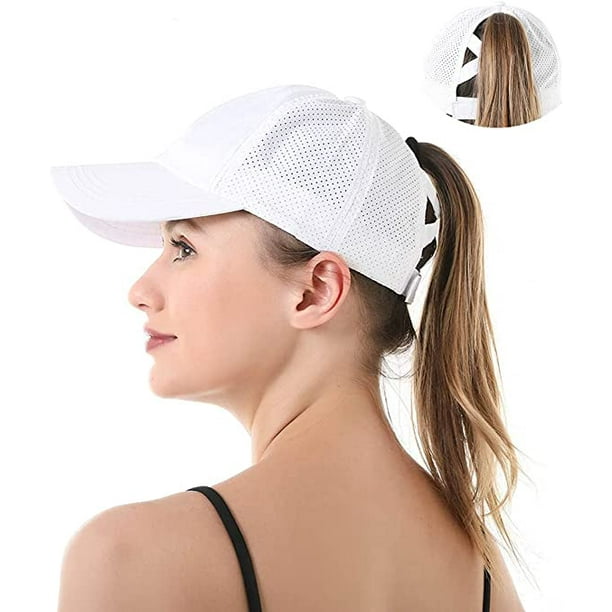 ShenMo Baseball Cap Women Men Unisex Summer Cap Sports Cap Anti UV Ponytail  Cap for Running Golf Cycling Hiking White(Head Circumference : 57-60cm)