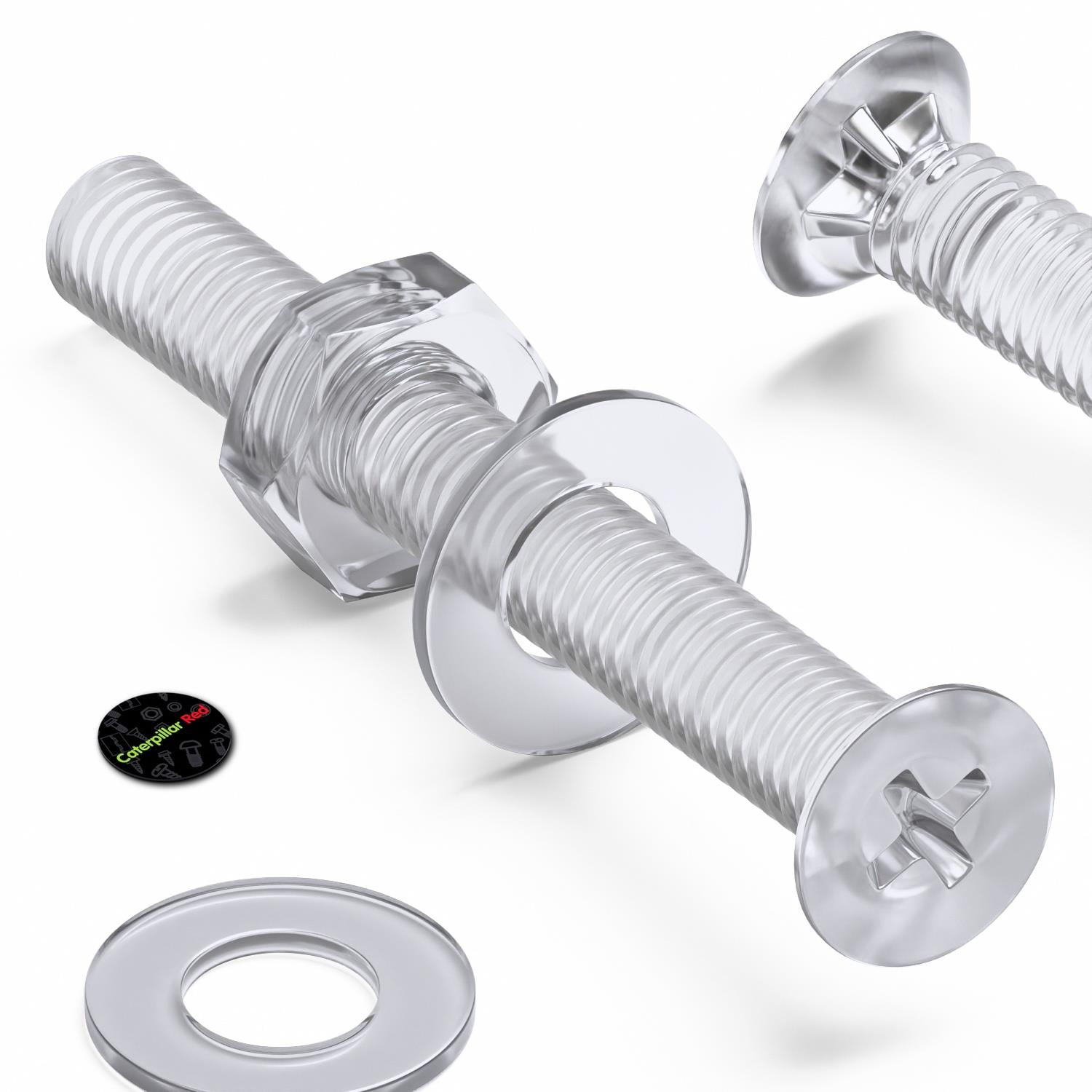 50 x Crosshead Countersunk Screws Nuts and bolts, Transparent Clear Plastic Acrylic, M3 x 25mm - Acrylic Plastic Screws, (3/32 x 1 in)