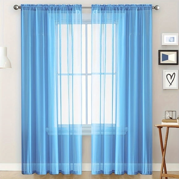 XmhyTop-A Cortina de color liso, 2 piezas, 100 x 130 cm, para ventana, sala de estar, dormitorio y decoración del hogar, color azul