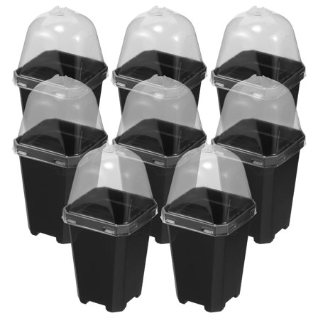 Worgeous Nursery Pots with Drainage Holes for Garden Use Black Plastic Planter with Transparent Lid 1 Set