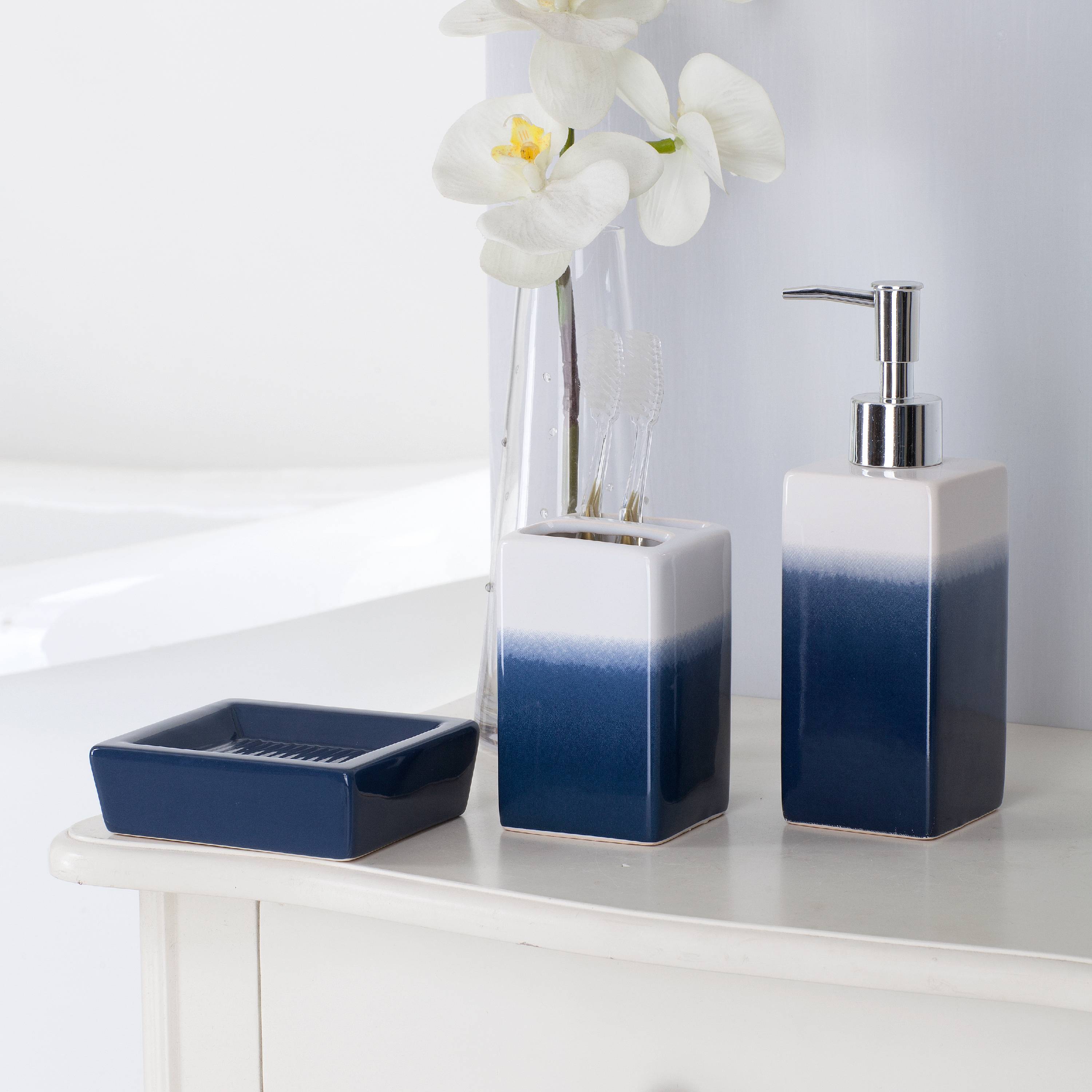 Mainstays 17-Piece Bathroom Set, Blue Shibori