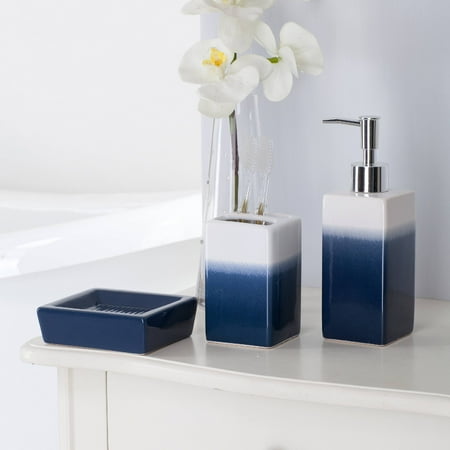 Mainstays 17-Piece Bathroom Set, Blue Shibori