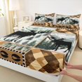 thumbnail image 4 of Castle Fairy Rustic Moose King Sheets 4pcs,Vintage Leaves Plaid Bedding,Brown Orange Cream,1 Fitted Sheet, 1 Flat Sheet and 2 Pillowcases, 4 of 6