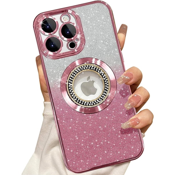 Funda magnética para iPhone 12 Pro Max compatible con MagSafe, protección completa, delgada, a prueba de golpes, antiarañazos, con purpurina y protector de lente de cámara, vista del logotipo
