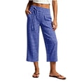 thumbnail image 2 of YanHoo Plaid Capris for Women Elastic Waisted Wide Leg Capri Pants Casual Comfy Vacation Cropped Trousers with Pockets, 2 of 8