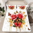 thumbnail image 1 of Erosebridal Drap-Housse Simple à Roses Romantiques pour Filles, Draps de Lit à Imprimé de Fleurs Rouges et Papillons pour Adolescentes et Femmes, Draps de Luxe Dorés, Ensemble de Lit Abstrait Vintage (Sans Drap du Dessus), 1 of 5