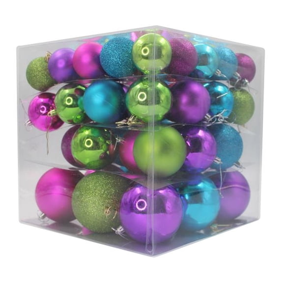 62 Pack Pink, Aqua, Purple, Lime Green Ball Ornaments