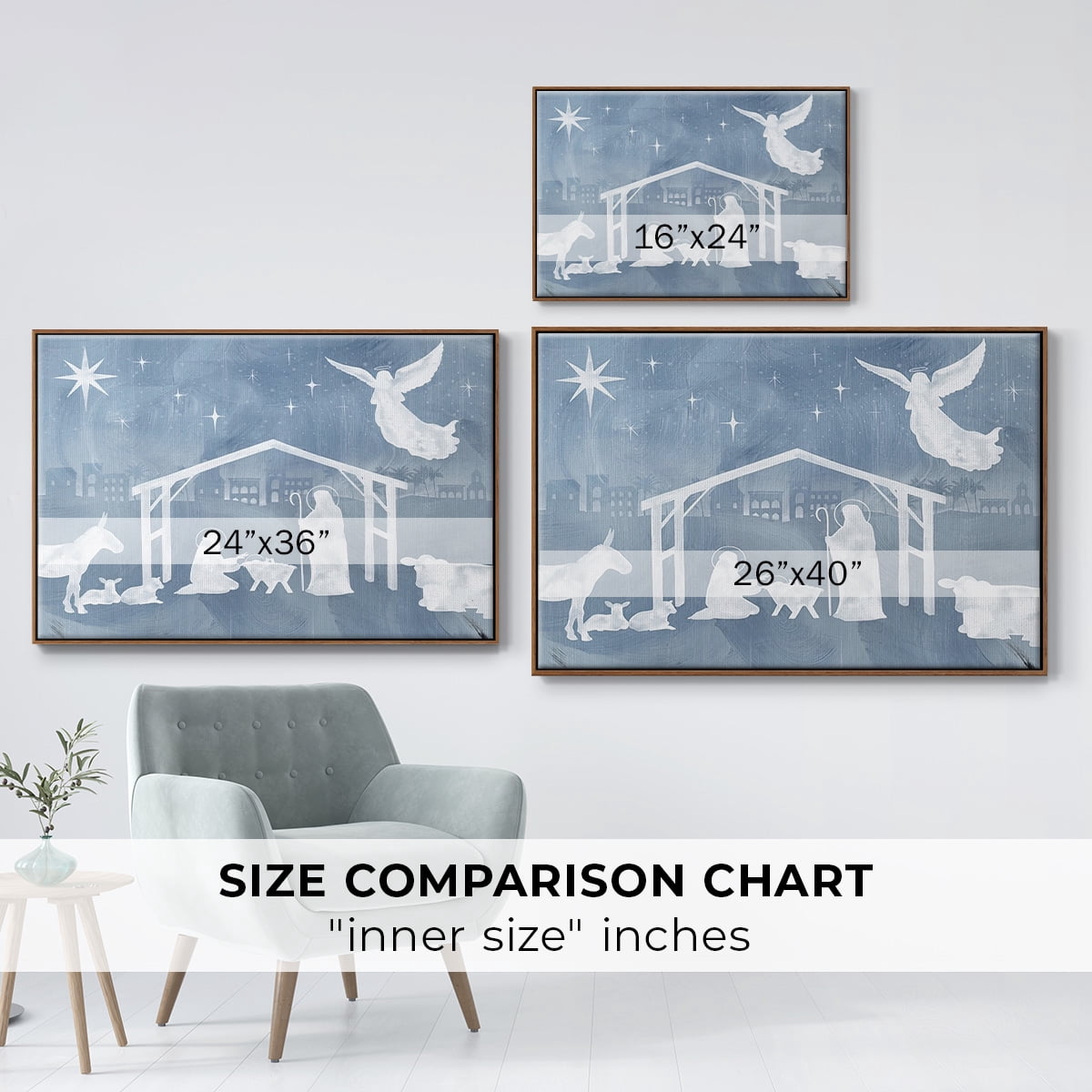 Star of Bethlehem Collection A - Framed Gallery Wrapped Holiday Canvas - 17 x 25 - Rosewood Frame