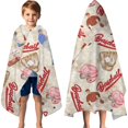 thumbnail image 3 of Beige Baseball Elements Pattern Hooded Bath Towel，60"x35" for Ages 3 To 12 Kids, Quick Dry Lightweight Soft Microfiber Hood Beach Towel Cover Up for Kids, 3 of 7