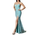 thumbnail image 3 of Povozer Long Strapless Prom Dresses Sweetheart Ball Gown with Slit Satin Formal Evening Party Dresses(Blue,XL), 3 of 6