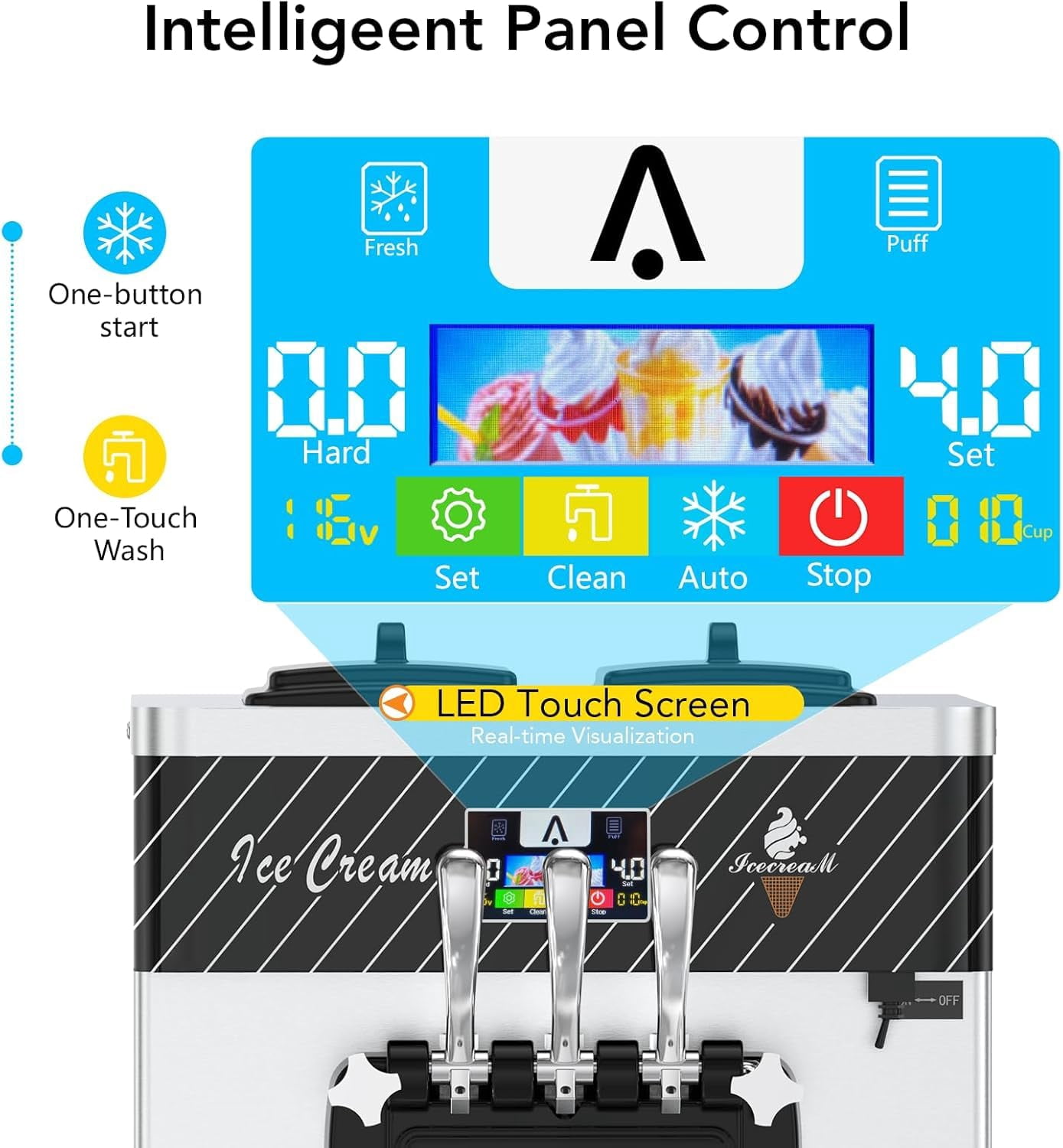 Commercial Soft Serve Ice Cream Machine-2200W Commercial Ice Cream Maker, Fast Cooling, One-Click Cleaning for Cafe, Restaurant and Bars