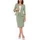 thumbnail image 2 of Conjunto de 2 piezas INSPIRE CHIC para mujer, blazer sin cuello de manga 3/4, falda lápiz de cintura alta, atuendos de trabajo, verde S, 2 of 6