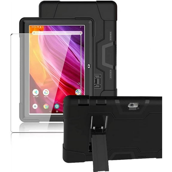 SOATUTO for Dragon Touch K10 Tablet Case with Screen Protector 、GTYD Tablet、Foren-Tek Tablet、TAGITAL Tab 10 inch Case Rugged Hybrid Armmor Case and Tempered Glass Screen Protector - Black Black/1 Pcs