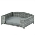 thumbnail image 4 of Pefilos 25" PE Wicker Dog Sofa Bed Elevated Raised Rattan Pet Bed for Indoor/Outdoor with Removable Cushion Lounge Curved backrest, Gray, 4 of 11