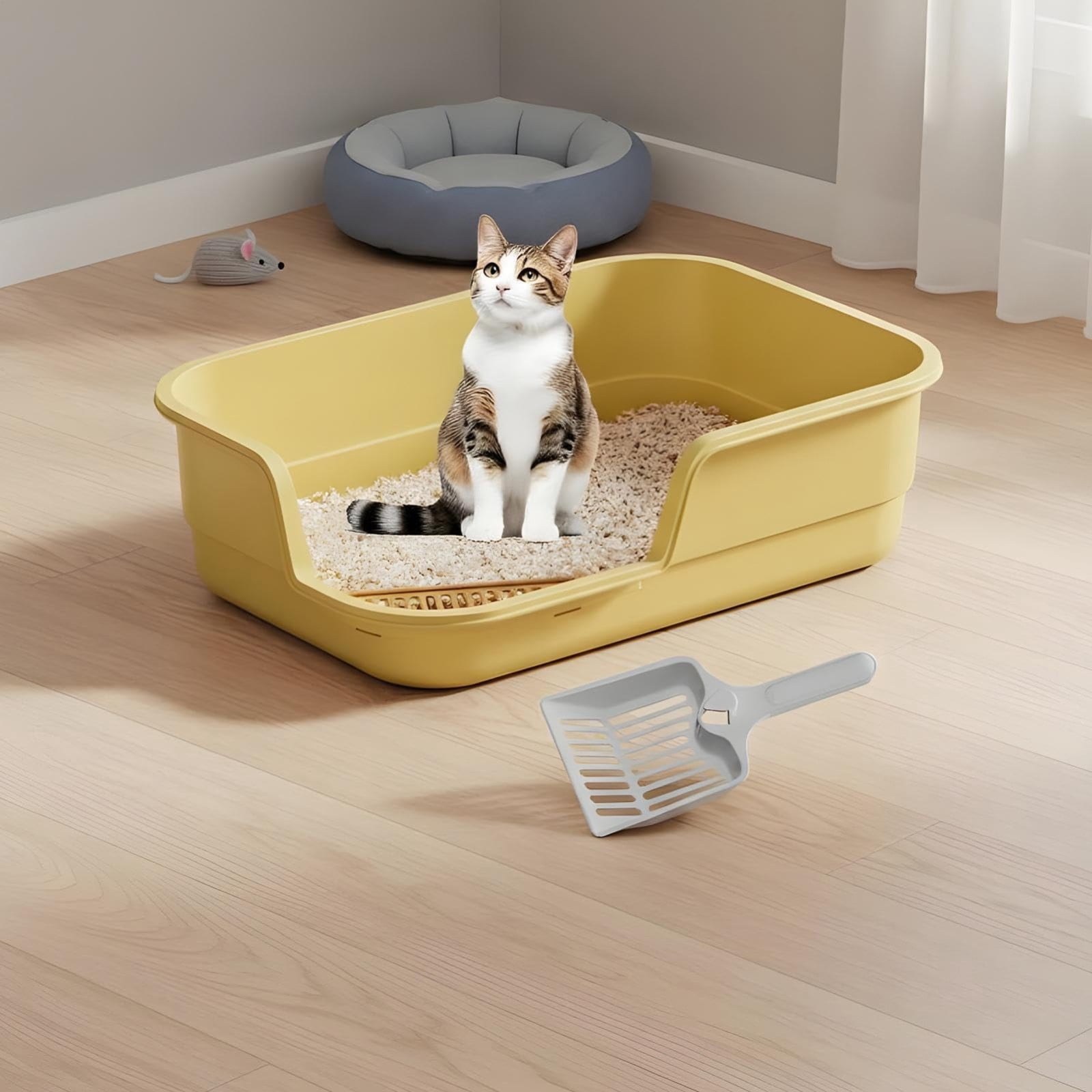 Extra Large Semi Enclosed Cat Litter Box High Sides Low Entry Open Top Kitty Toilet Splash Control for Senior Cats Kittens Multi Cat Home Apartment Senior Cats Multi Cat Clean Home Litter Control