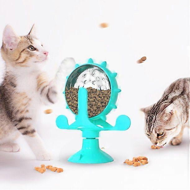 Treat Leaking Cat Toy Slow Feeder Windmill Interactive Cat Rotating Wheel Toy with Suction Cup Funny Windmill Food Dispenser for Cat Food Dispenser Pe