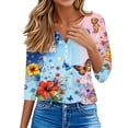 thumbnail image 4 of Women's Patriotic Star Print 250th Anniversary USA Shirt V-Neck Button 3/4 Sleeve T-Shirt, 4 of 6