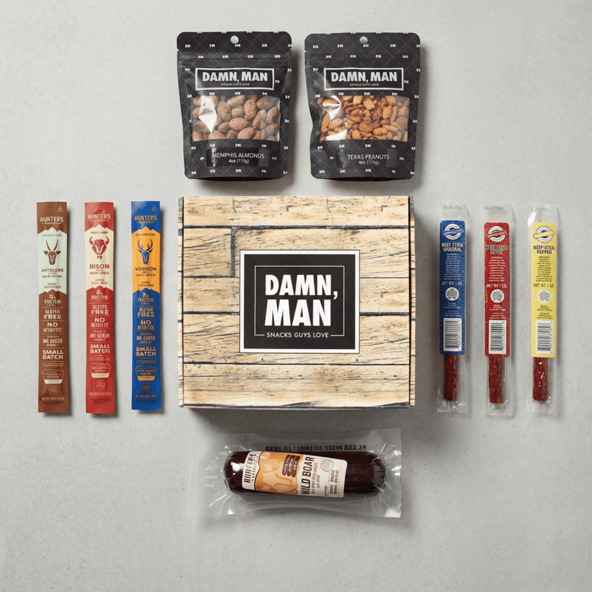 Damn Man Wild Game and BBQ Nut Box Beef Sticks and Sausage Box Set, 11 Count, 18.7 oz