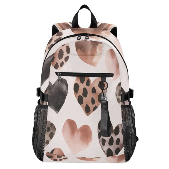 Full‑Print Casual Laptop Backpack, 20L Water‑Resistant Twill Tote Daypack with 14 Inch Computer Compartment for School Business Travel Super Cute Black Heart