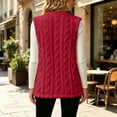 thumbnail image 6 of Lcziwo Womens Sherpa Vest Sleeveless Jacquard Open Front Cardigan Plush Fuzzy Cozy Casual Soft Jacket with Pockets Red,XL, 6 of 9