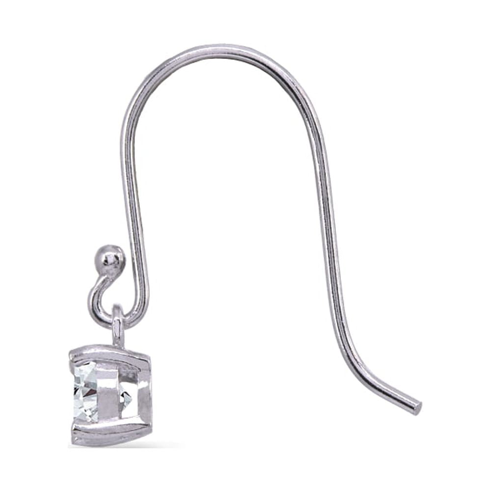 Created White Sapphire 5mm Round Small Solitaire Sterling Silver Dangle Earrings