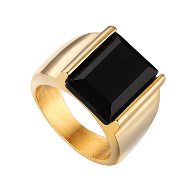 Anillo de acero de titanio, joyería de acero inoxidable Artificial Rectangular, piedra de dedo de acero, ónices, regalos de personalidad de Ropa, zapatos y accesorios Miscelánea Negro Piedra Oro Qarigey AP015066-01