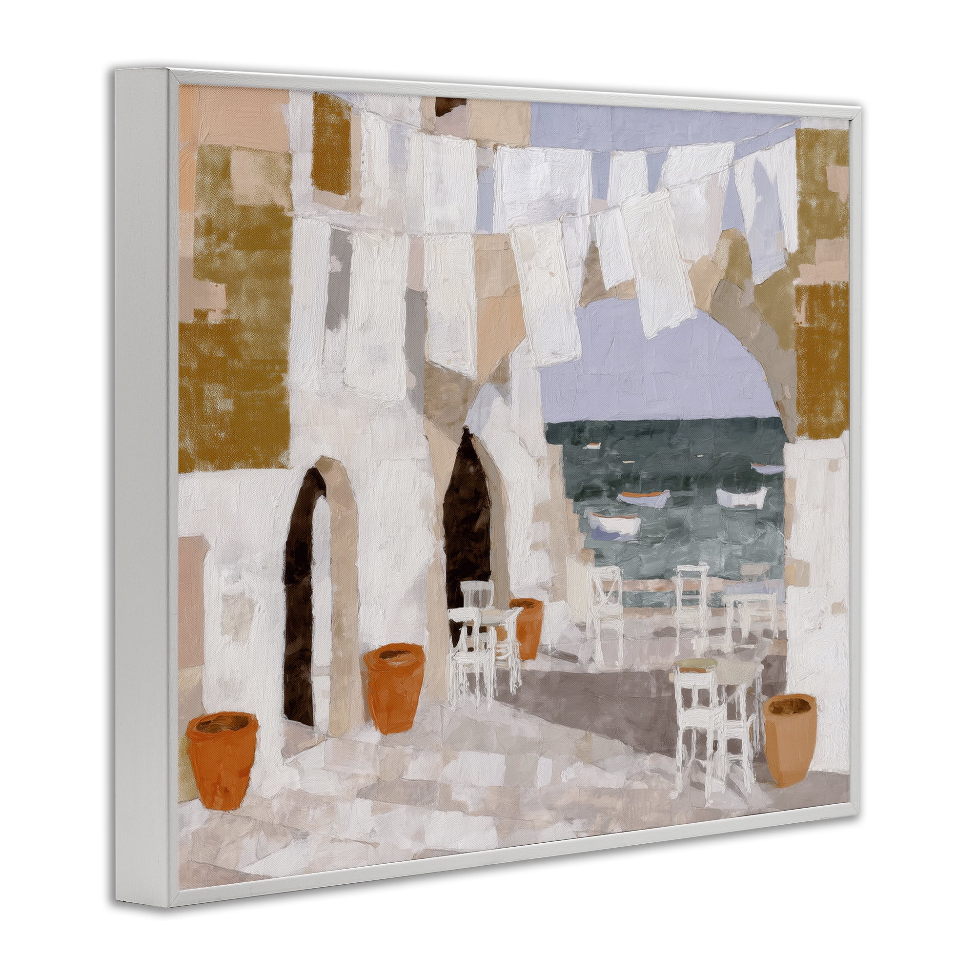 Stupell Industries Coastal Village Plaza Laundry White Framed Giclee Art, design by Chromatic Storm Studio