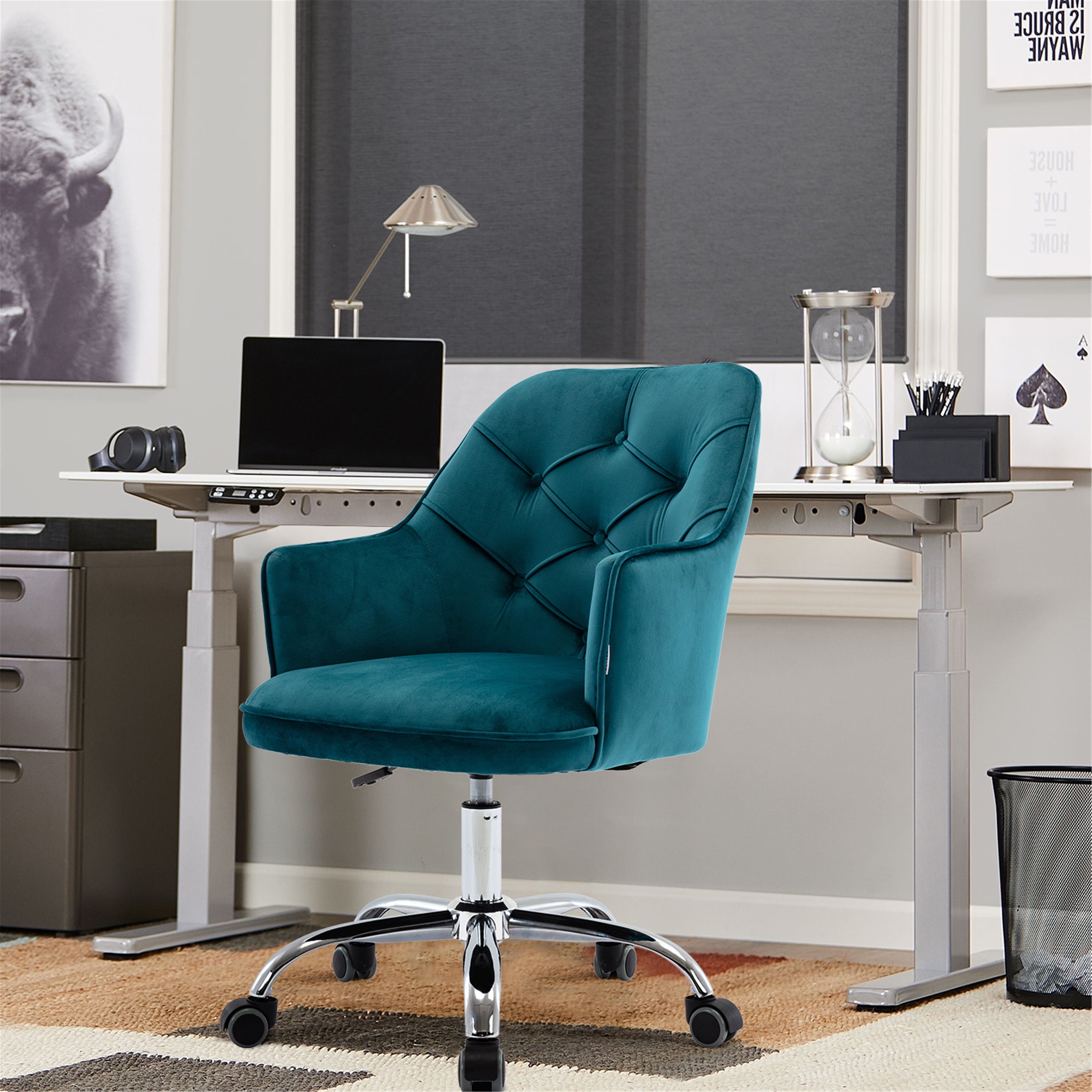 Details about   Office Chairs Swivel Velvet Tufted Height Adjustable Living Room Desk Chair Blue 