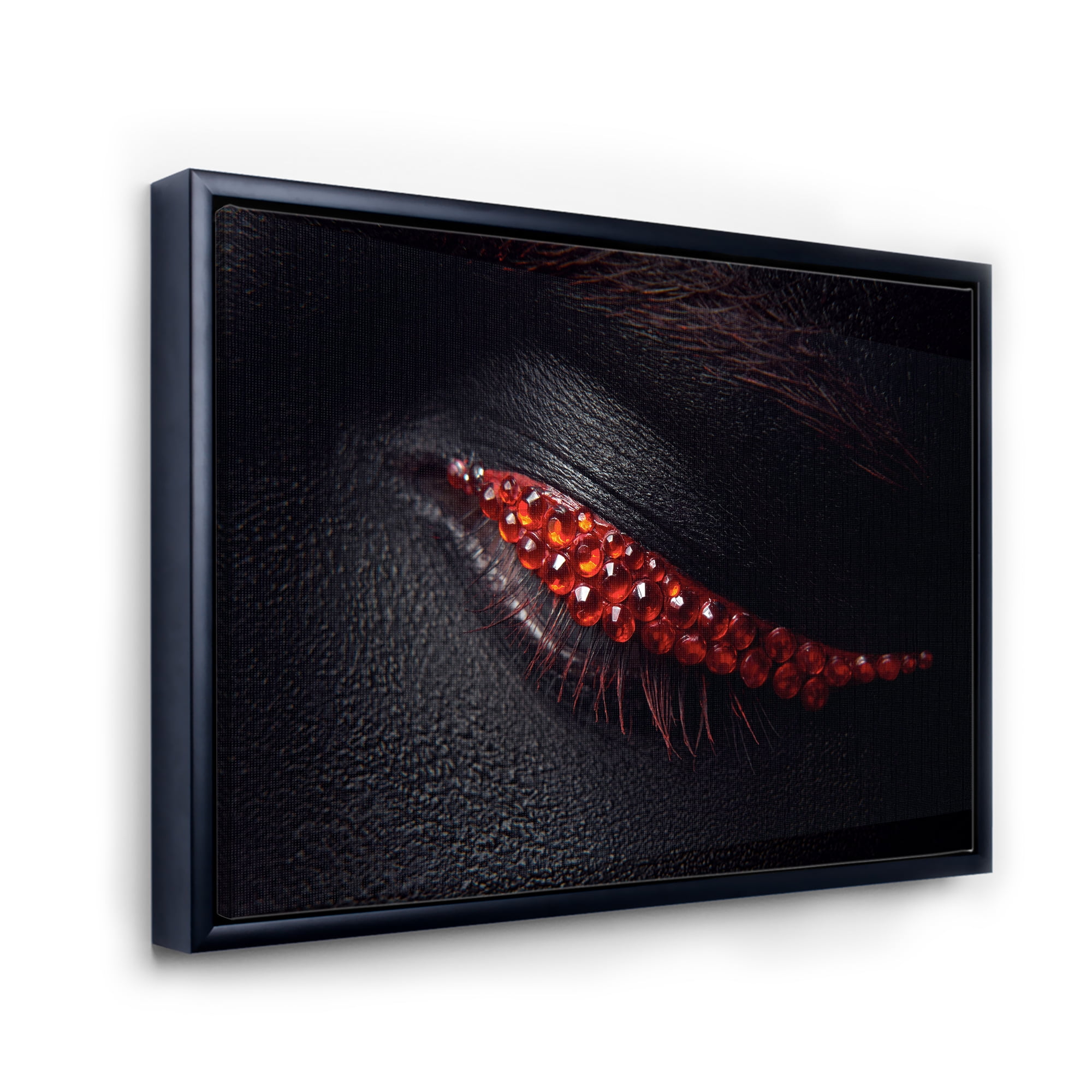 Designart 'Beautiful Black Skin Female Eye With Red Diamonds' Modern Framed Canvas Wall Art Print