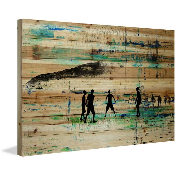 Evening Beach Green Painting Print On Natural Pine Wood Walmart Com Walmart Com