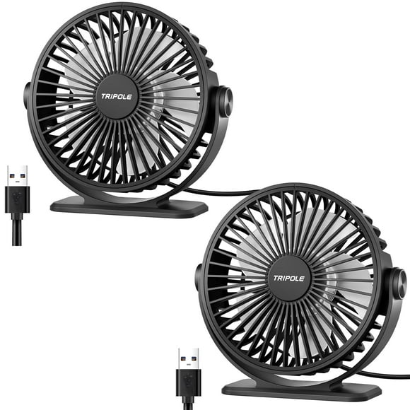 Ventilador de escritorio TriPole, 2 unidades, alimentado por USB, portátil, 3 velocidades, negro