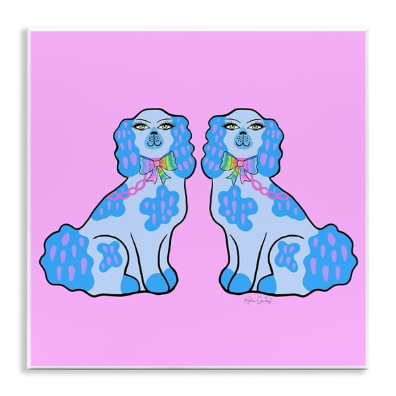 Stupell Industries Funky Dogs Blue & Pink Animals Painting Unframed Art Print Wall Art, 12 x 12