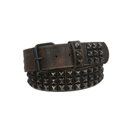Snap On Oil Tanned Three Row Punk Rock Star Distressed Black Studded Full Grain Cowhide Leather (Best Gun Belt For Ccw)