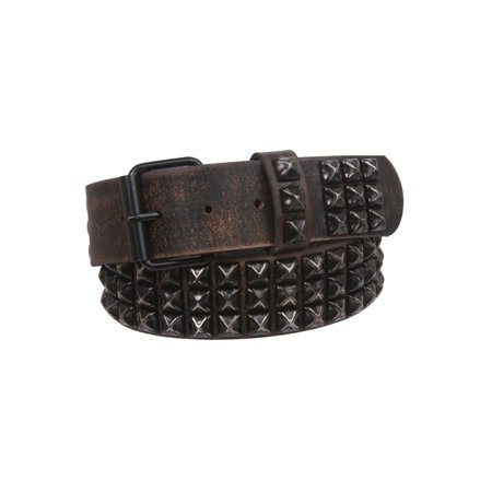 Oil Tanned Cowhide (Snap On Oil Tanned Three Row Punk Rock Star Distressed Black Studded Full Grain Cowhide Leather)