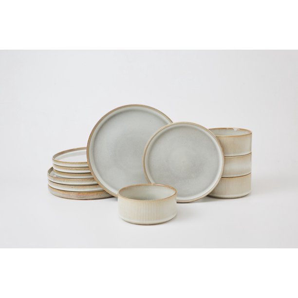 Famiware Star Dinnerware Sets, Plates and Bowls Set for 4, 12 Piece