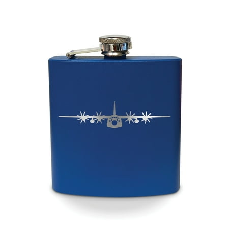 

C-130T Hercules Flask 6 oz - Laser Engraved - Stainless Steel - Drinkware - Bachelor Bachelorette Party - Bridal Shower Gifts - Camping - Pocket Hip - c-130 c130 transport aircraft - Royal Blue