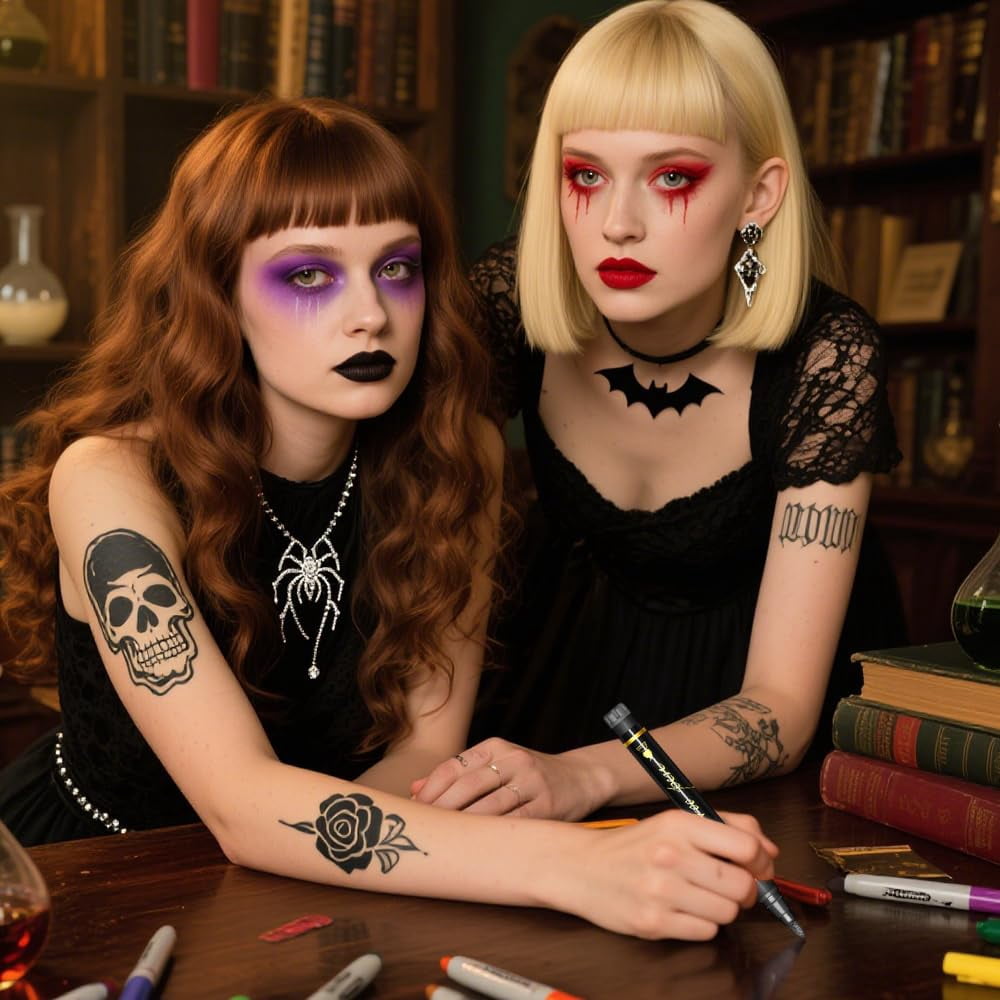 Temporary Tattoo Markers , 2026 New Temporary Tattoo Marker Pen Set, Waterproof Body Art & DIY Creativity Halloween Decorations(2pcs)