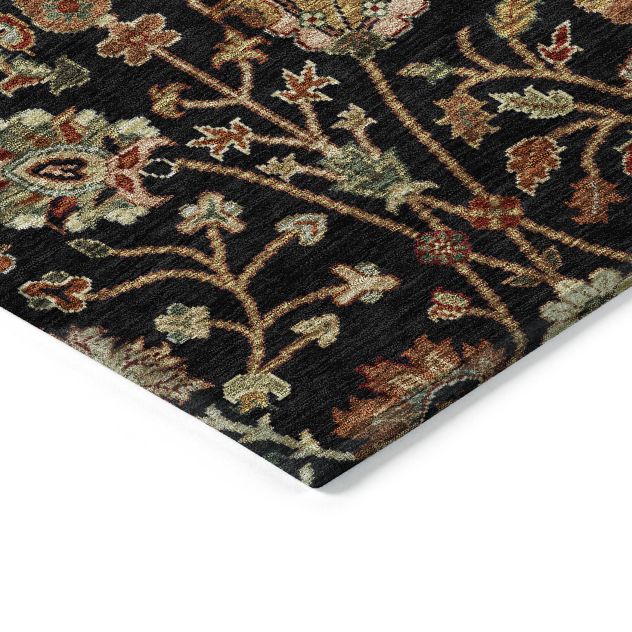 Addison Rugs Chantille Indoor/Outdoor Transitional Floral Black Washable Rectangle Rug, 5' x 7'6"