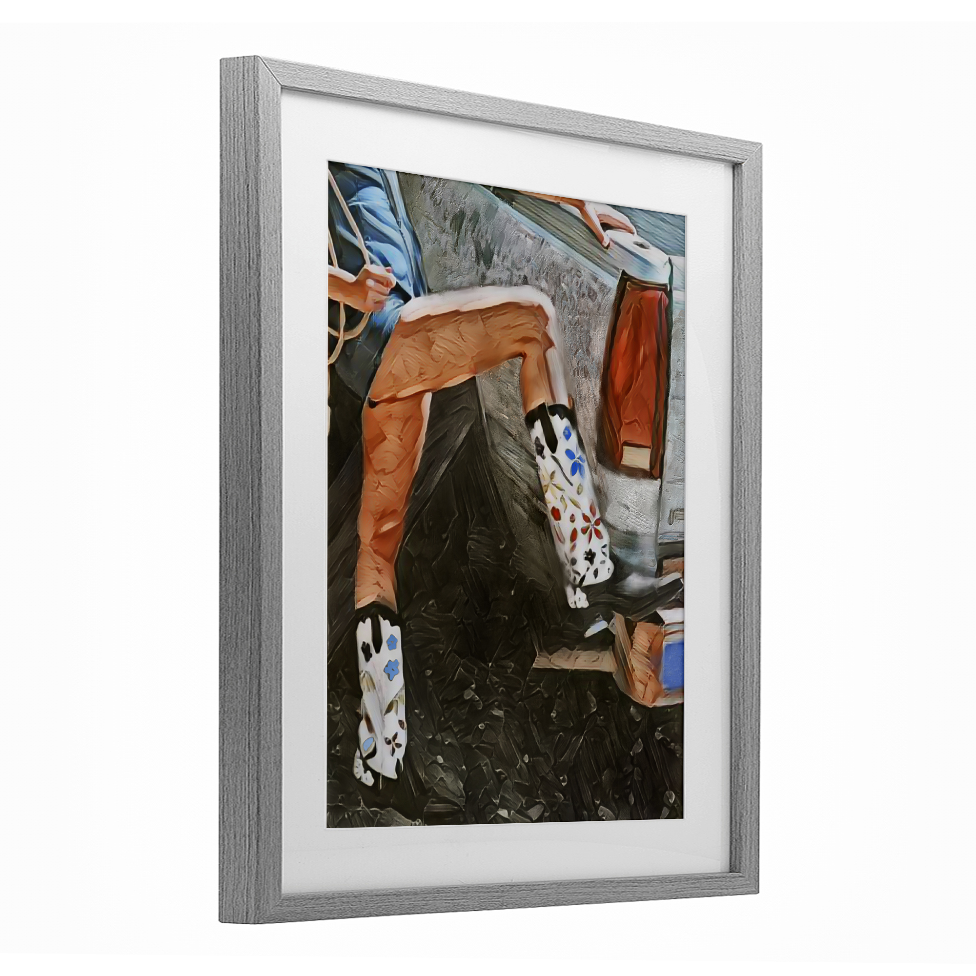 Round Up Cowgirl Boots Gray Framed Print Under Glass, design by Jesse Keith