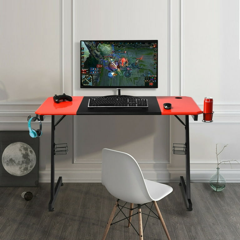 Gymax 47 inch Gaming Desk Z Shape Computer Desk w/ Storage for Cup
