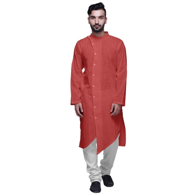 Atasi Kurta Long Uni pour Hommes Col Mandarin Chemise Habillée Décontractée pour Fête