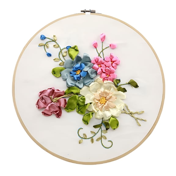 CCOCC Embroidery Beginner Kit DIY Floral Silk Ribbon Embroidery Cross Stitch Stamped 3D Embroidery Kit